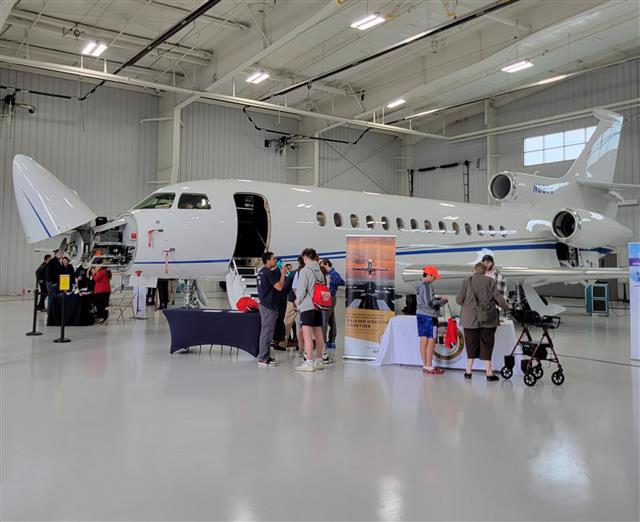 Business jet with students meeting with recruiters