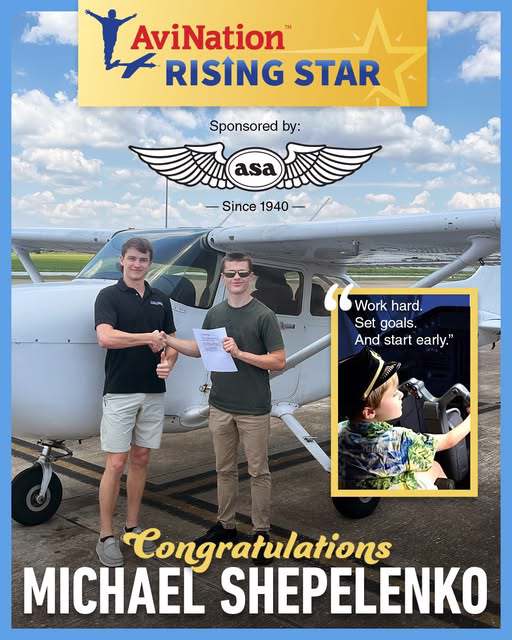 One man congratulating another with a handshake standing in front of a high wing general aviation aircraft