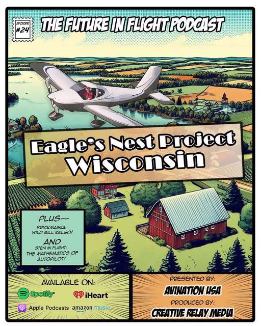 Graphic of small plane slying over a farm