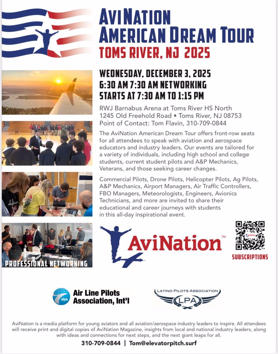 Graphic of AviNation American Dream Tour for Toms River Dec 3rd