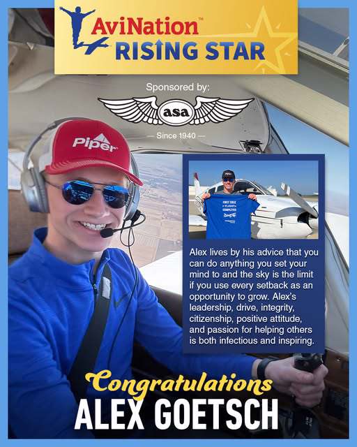 Young man flying in cockpit flying a general aviation aircraft