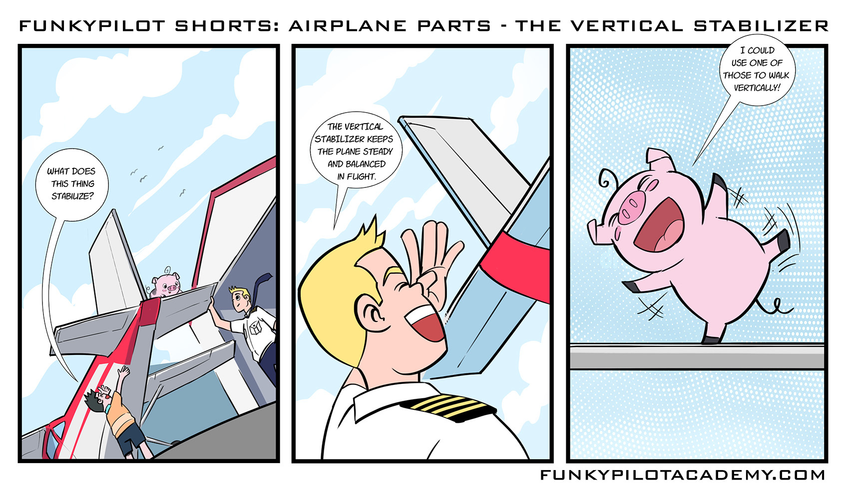 Comic strip of airline parts - the vertical stabilizer