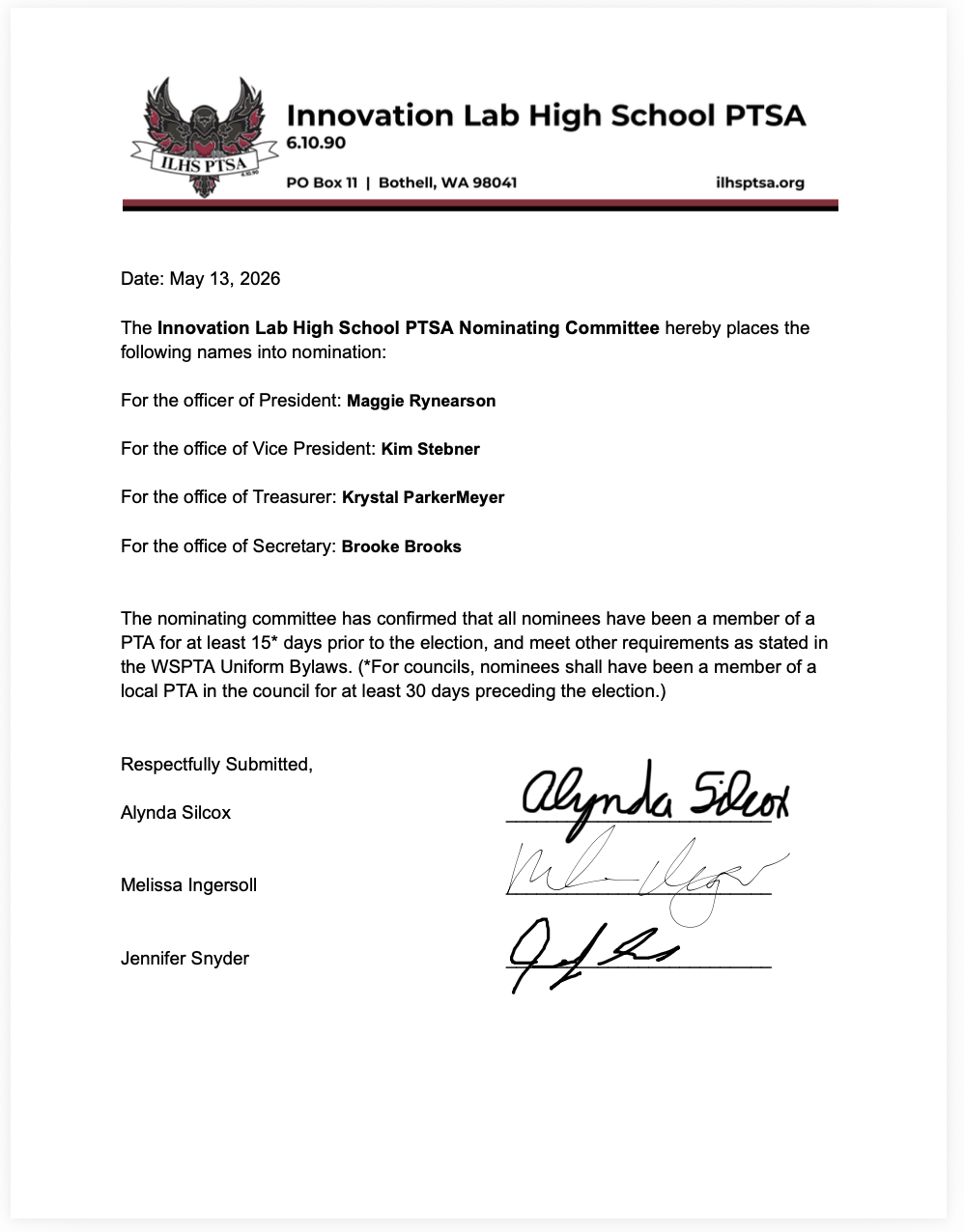 ILHS PTSA Nom Com Report