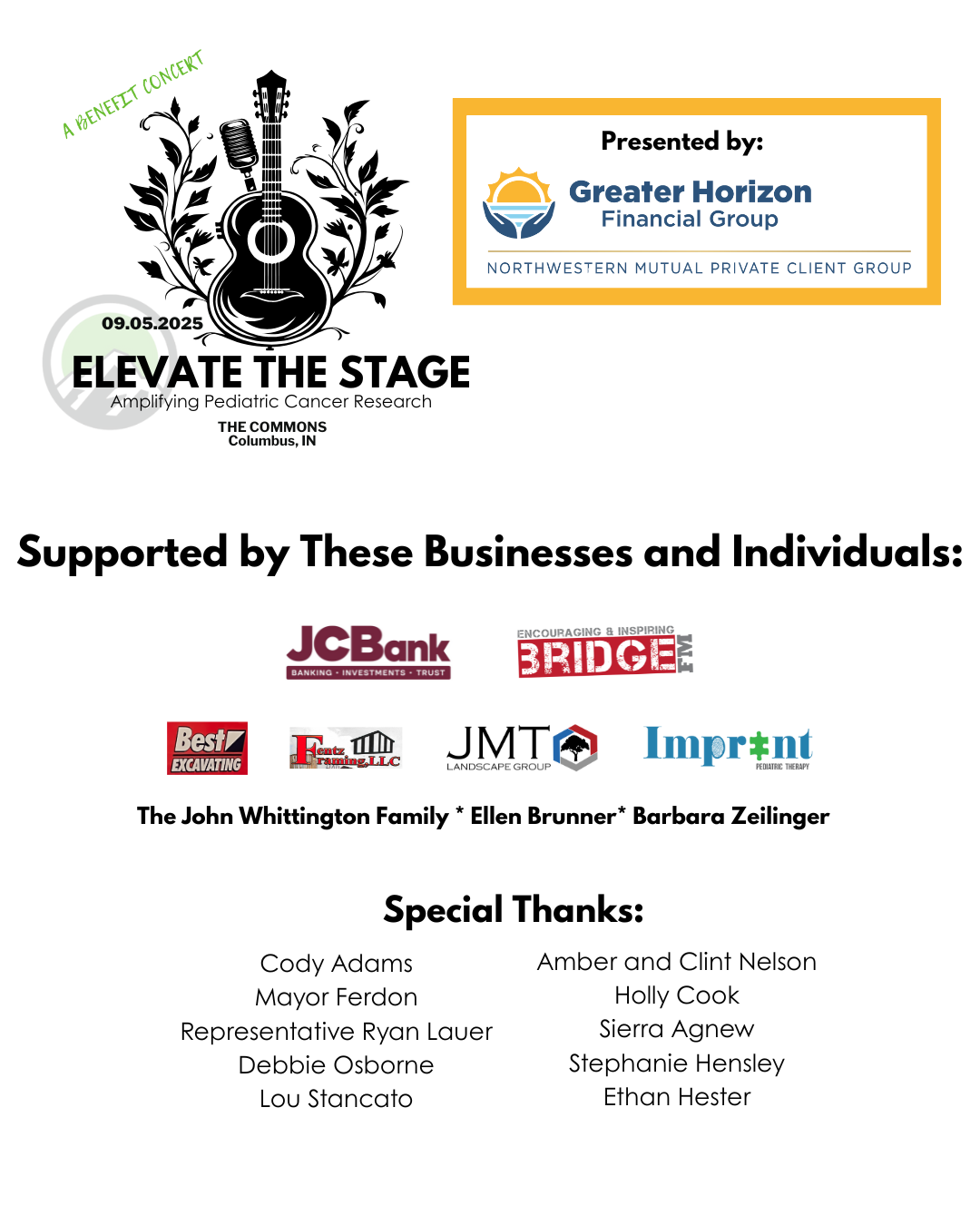 Elevate the Stage, Sponsor and supporter thank you.