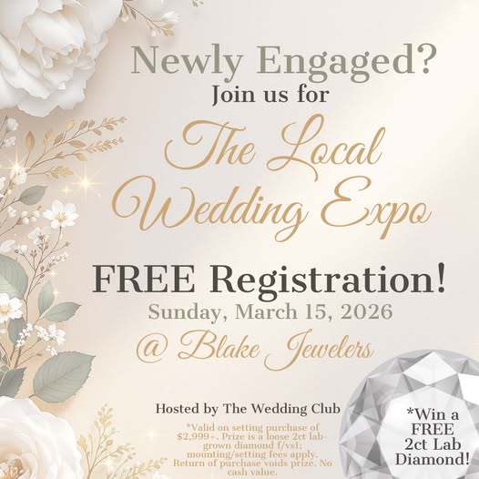 Invitation to The Wedding Club on Sunday March 15, 2026 at Blake Jewelers