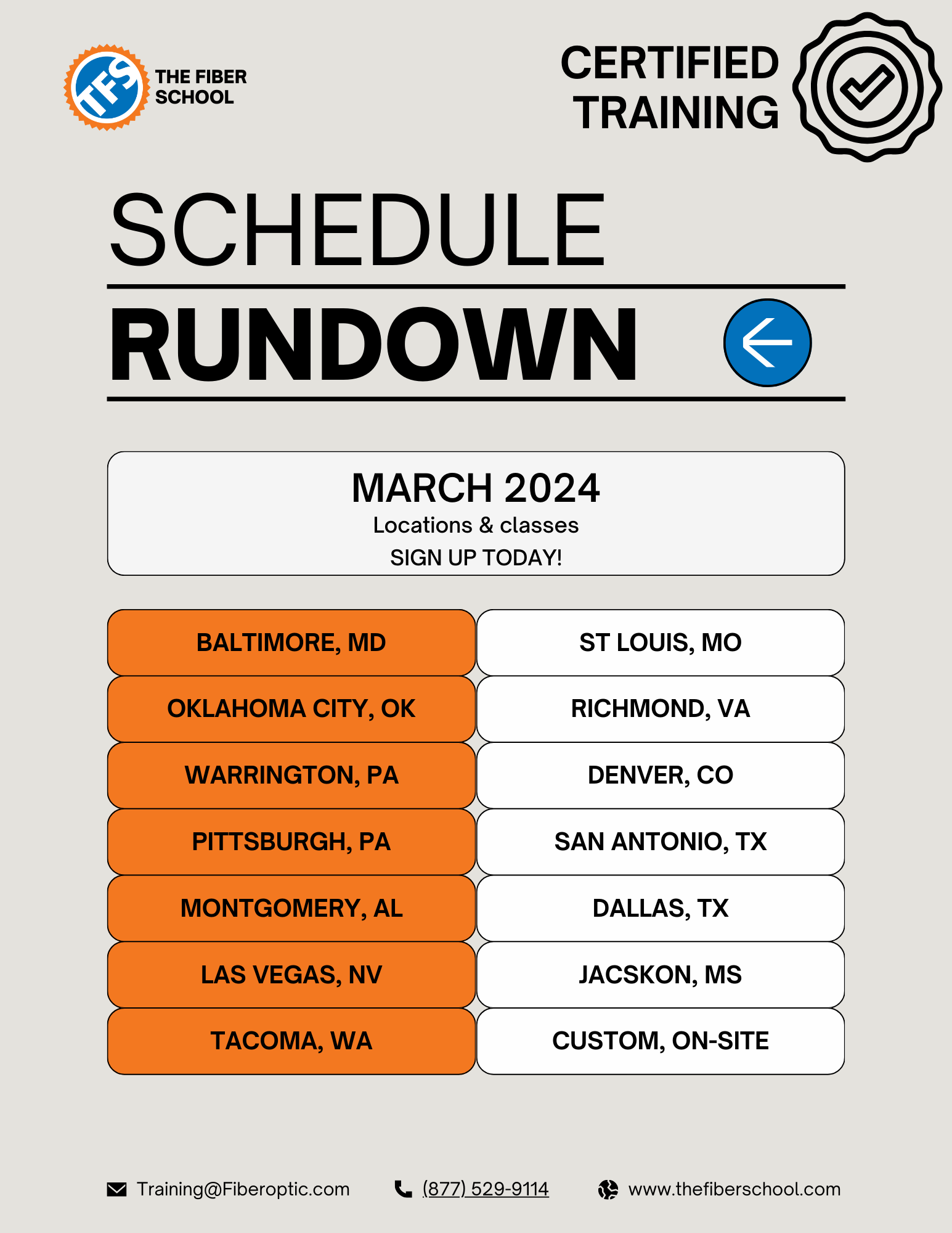 March 2024 Schedule Rundown Class Locations