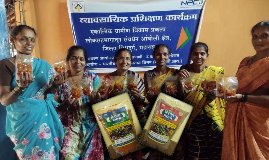 Self Help Group members displaying food products made 