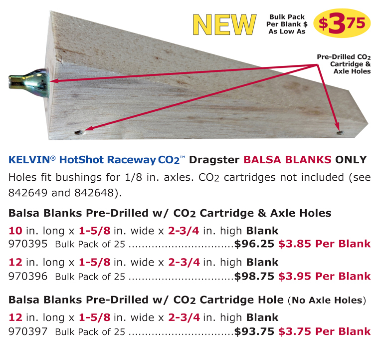  KELVIN® CO2 Dragster Balsa Blanks