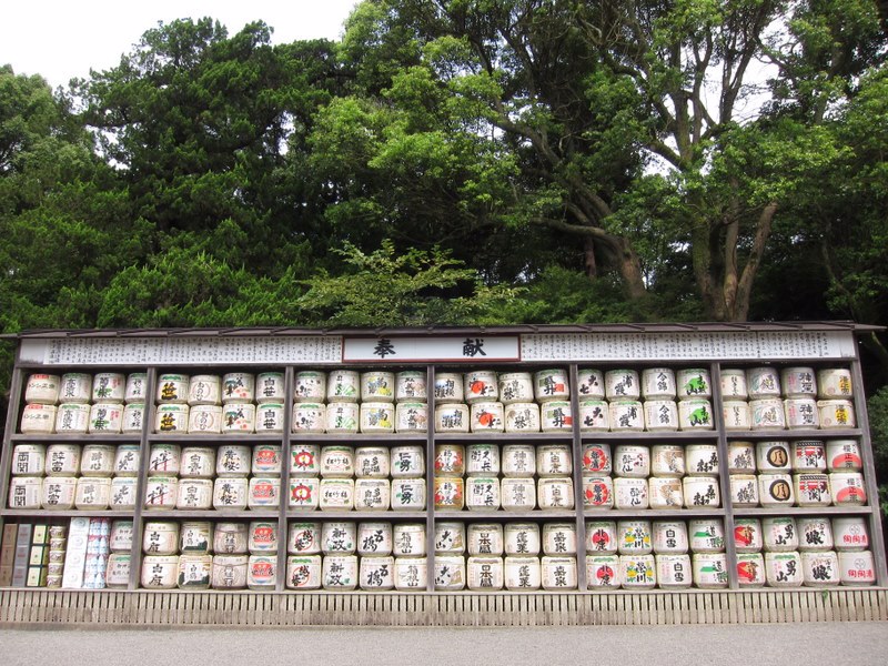 Taru stacked up as an offering at a Shinto shrine