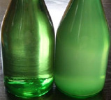 Nama-zake gone bad (right) vs. its unspoiled counterpart (left). Note the faint cloudiness.