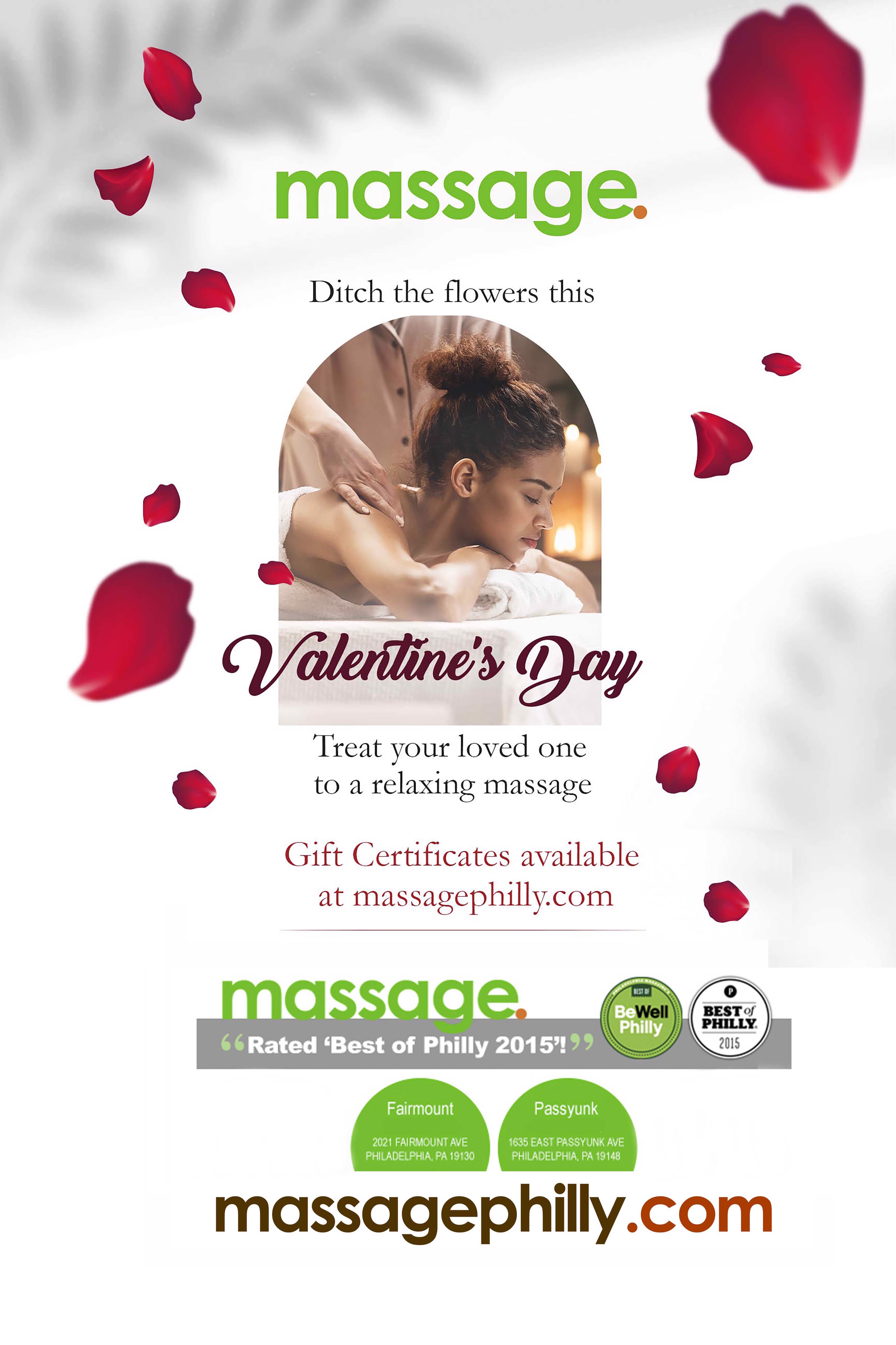 Ditch the flowers this Valentine's Day and treat your loved ones to a relaxing massage! Buy a Gift Certificate at MassagePhilly.com and Schedule your appointment now!