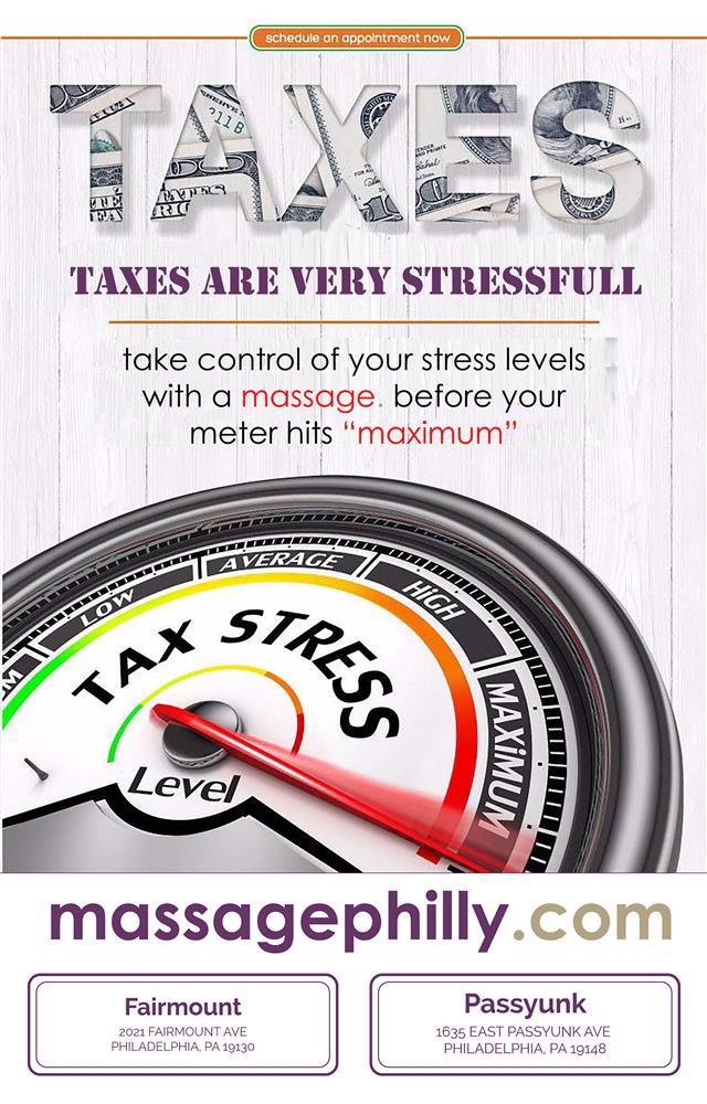 Taxes are very stressful...take control of your stress levels with a massage before your meter hits 