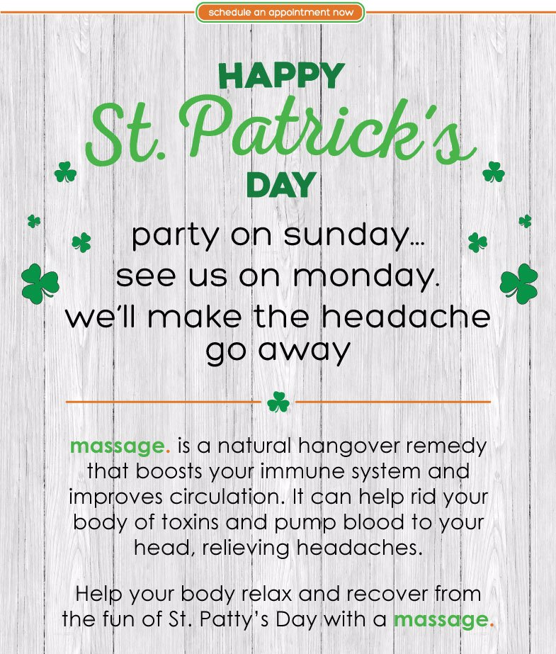 Happy St. Patty's Day! Party on Sunday, see us on monday. We'll make the headache go away!