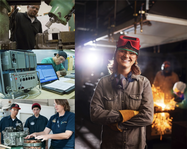 Stock image of men and women in skilled trade jobs