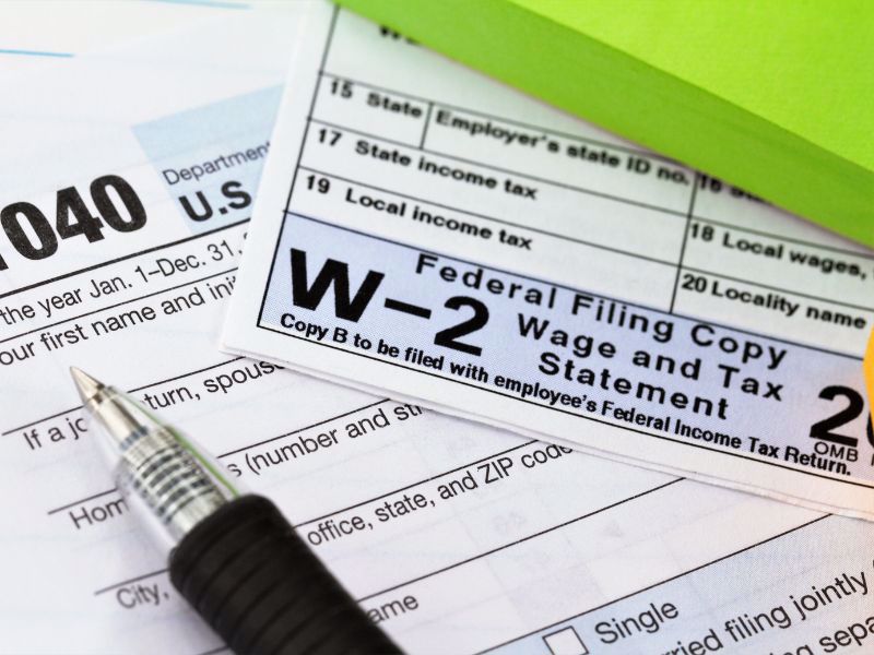 W-2 form and pen