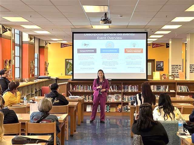 Superintendent Dr. Su presenting at a town hall 