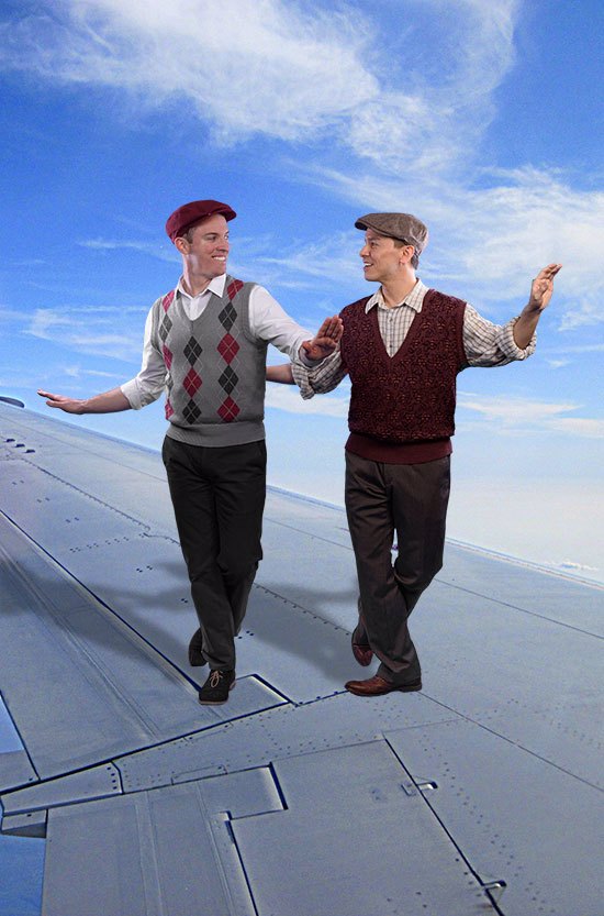 Dancers on an airplane wing
