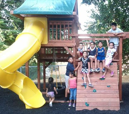 Kids on a playground slide