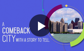 Image of a video with the words: A comeback city with a story to tell