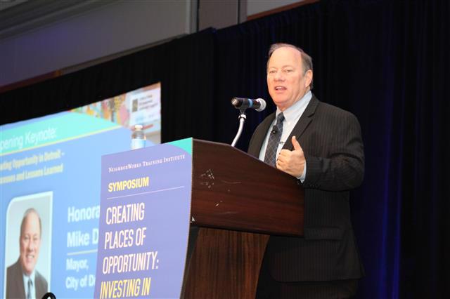 Detroit Mayor Mike Duggan speaking at the NeighborWorks Economic Opportunity symposium