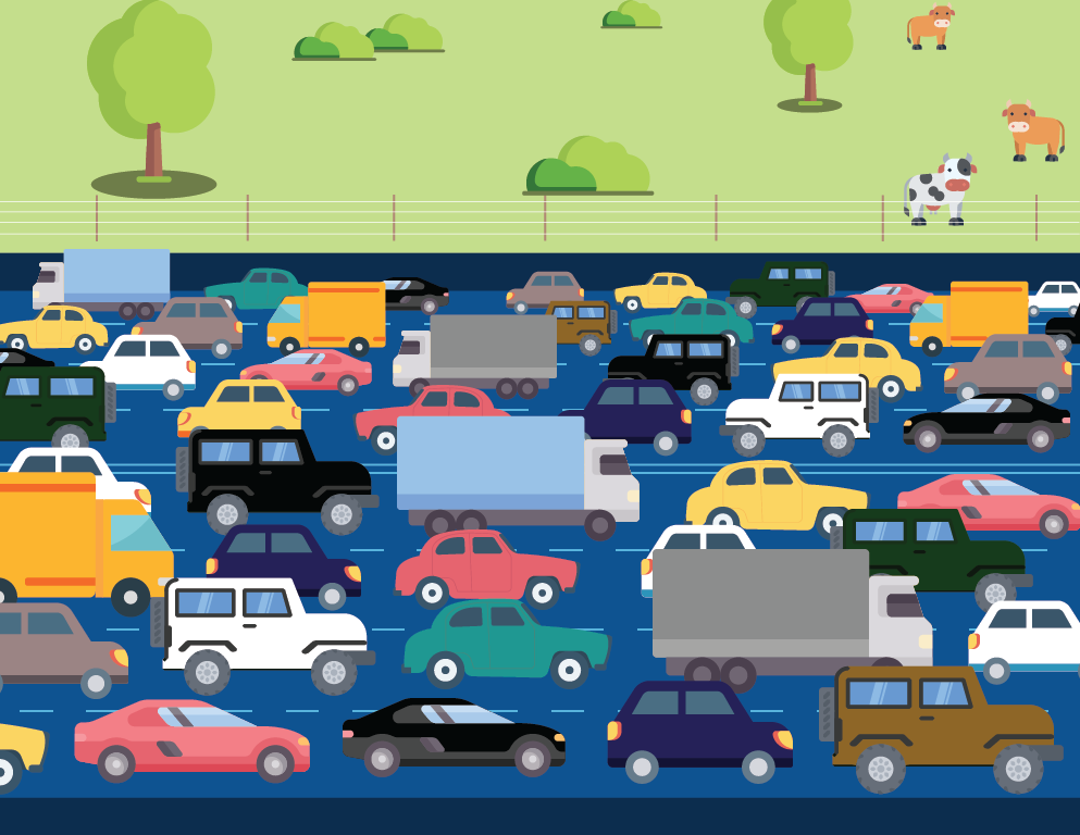 Infographic of cars on busy highway with more lanes