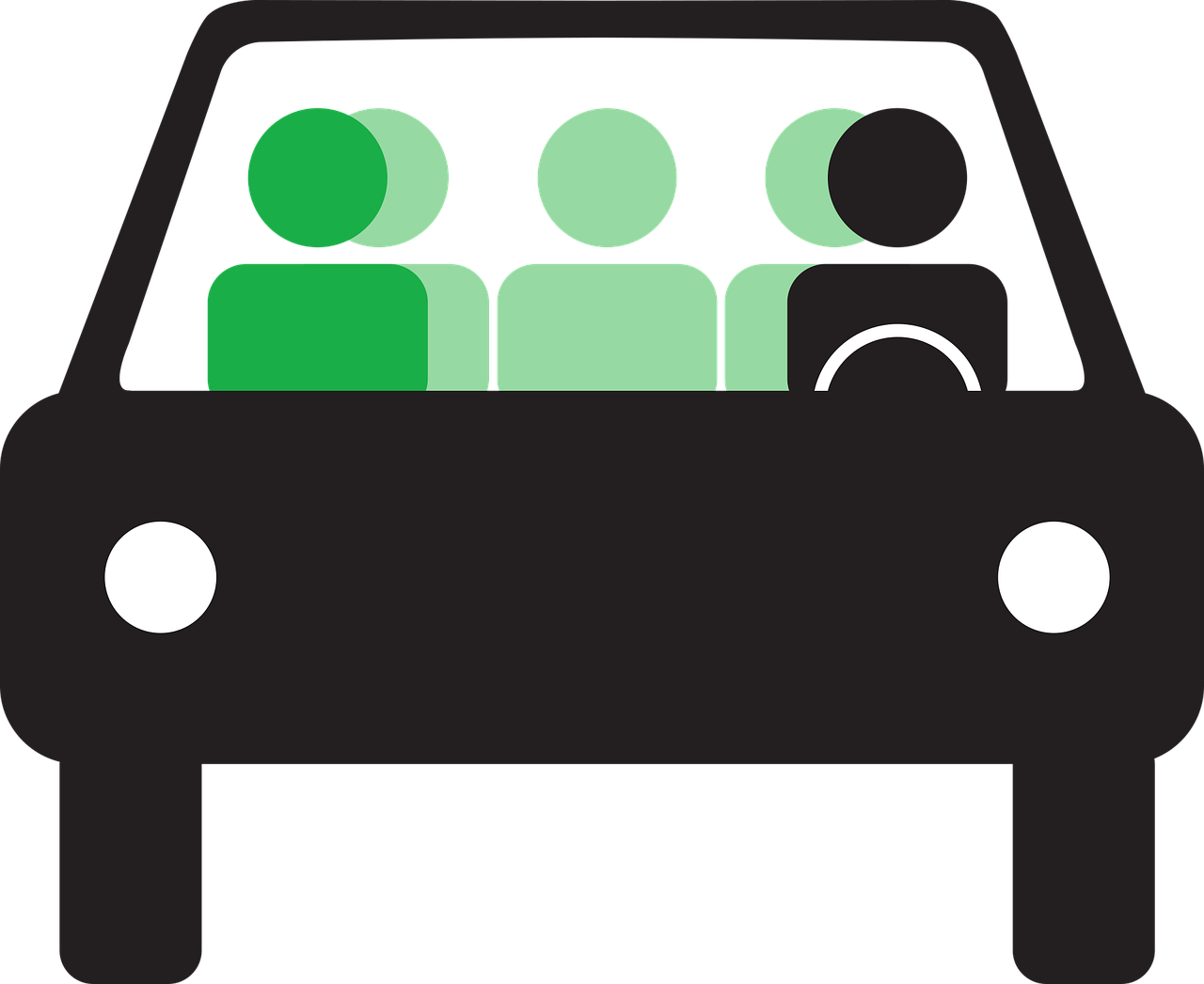 A graphic of a car full of passangers.