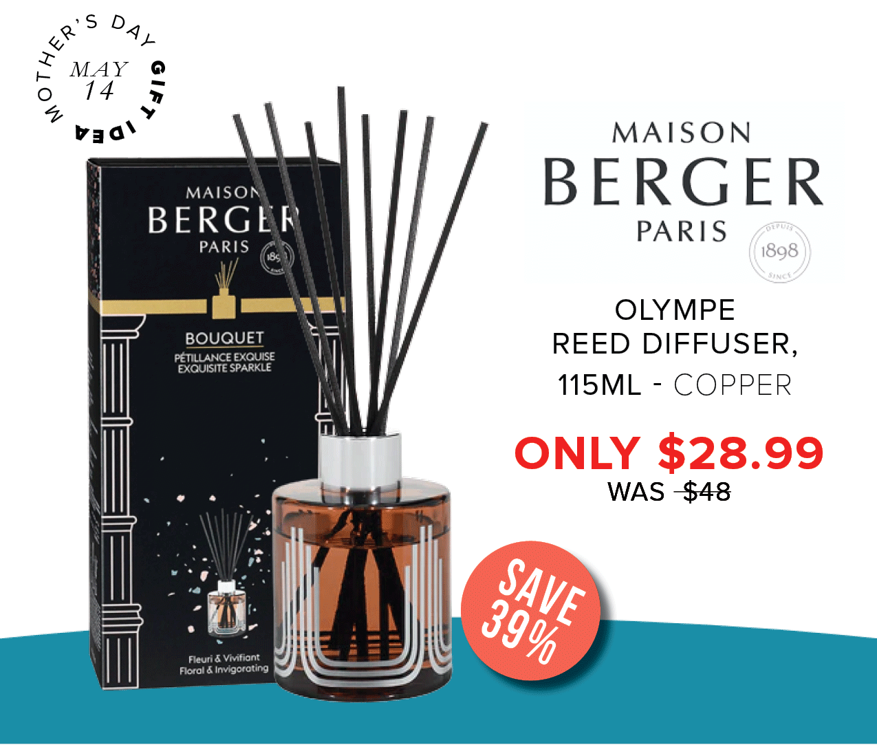 MAISON BERGER e PARIS L OLYMPE REED DIFFUSER, 15ML - COPPER ONLY $28.99 WAS -$48 