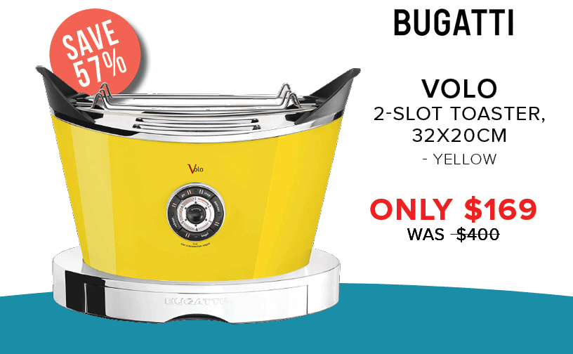 BUGATTI VOLO 2-SLOT TOASTER, 32X20CM - YELLOW WAS -$400 