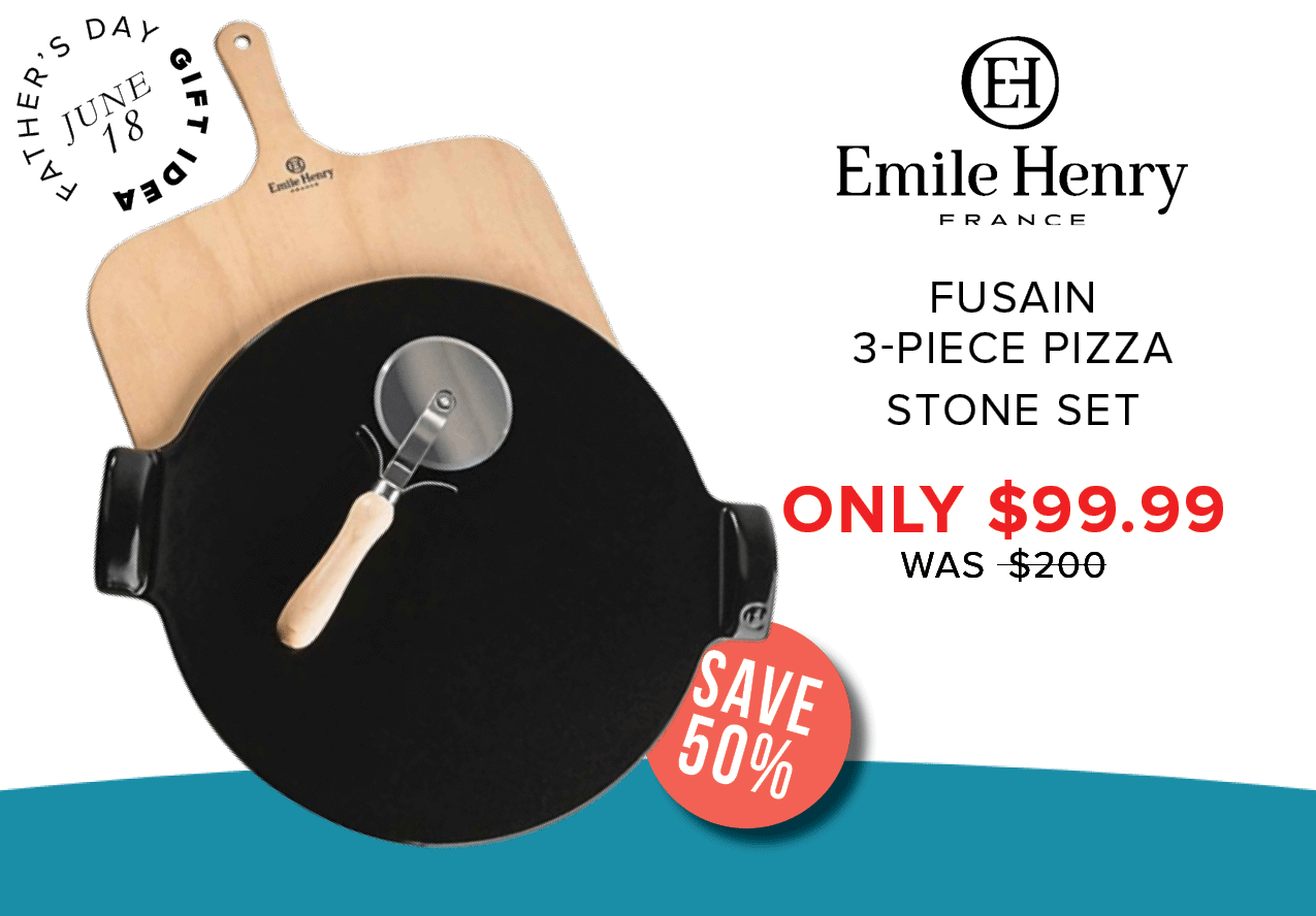 "QDAO s @ Y 3 o b gs L Emile Henry FUSAIN 3-PIECE PIZZA STONE SET ONLY $99.99 WAS $200 