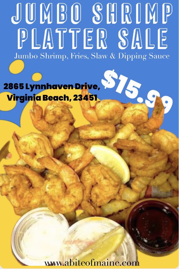 $1 OFF ALL CHOWDAH, $15.99 JUMBO SHRIMP PLATTERS