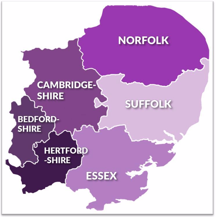 Map of East Anglia RFCA Counties 