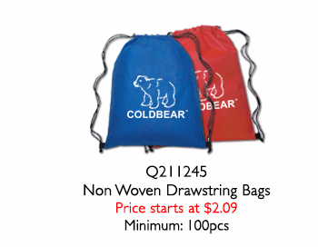 Q211245 Non Woven Drawstring Bags Price starts at $2.09 Minimum: 100pcs
