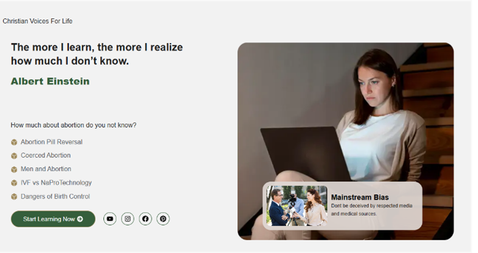 website page w picture of woman at computer