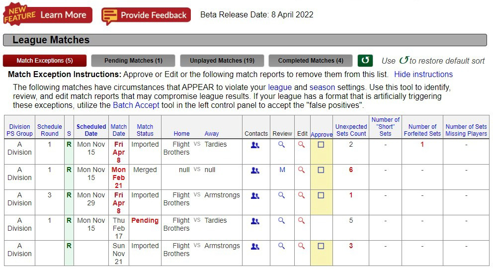 Match Exceptions Report