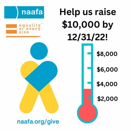 The NAAFA logo and #EqualityAtEverySize are at the top. The headline reads, 