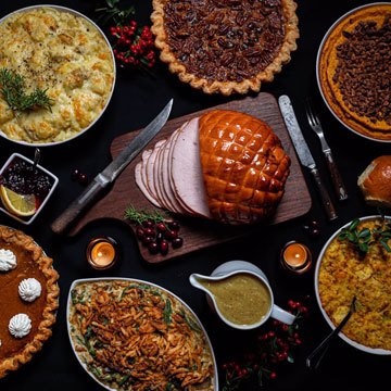 A table filled with holiday food