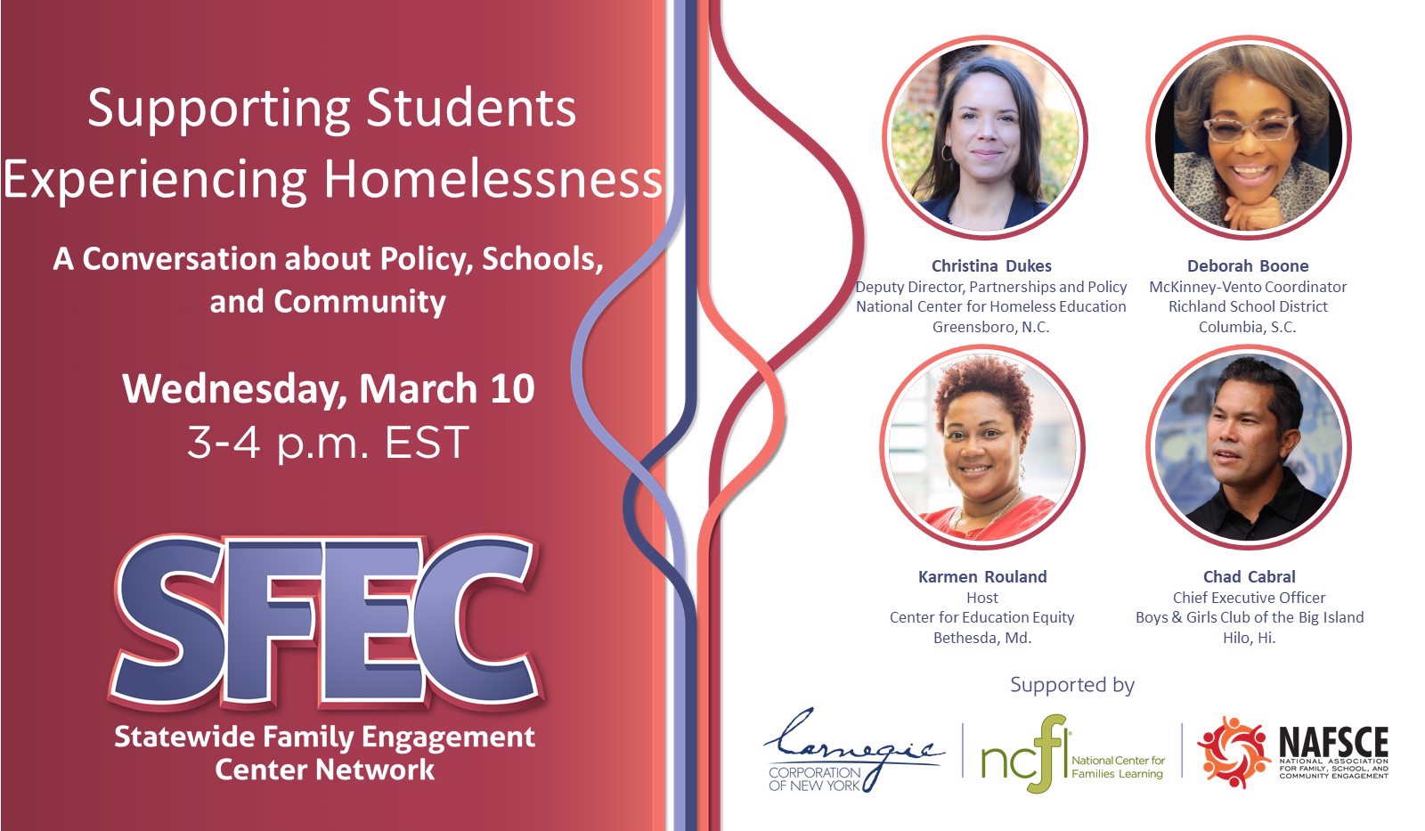 Supporting Students Experiencing Homelessness webinar image with photos of presenters