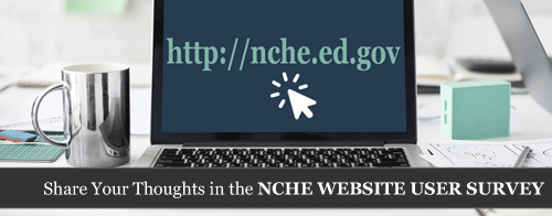 photo of a laptop; click to take the NCHE website user survey