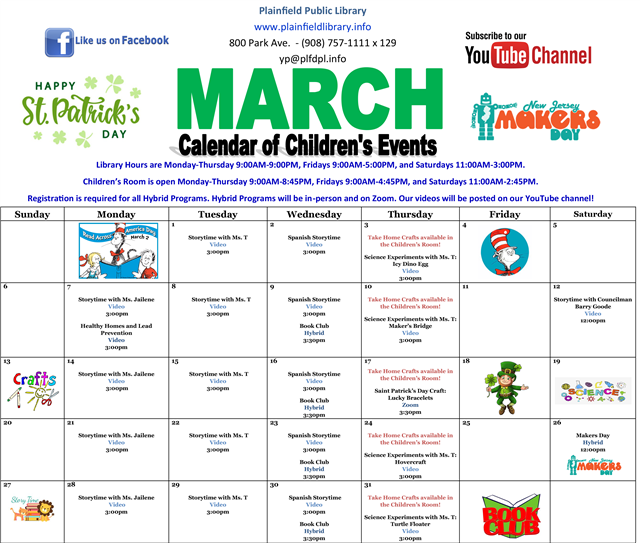 Children's March Calendar