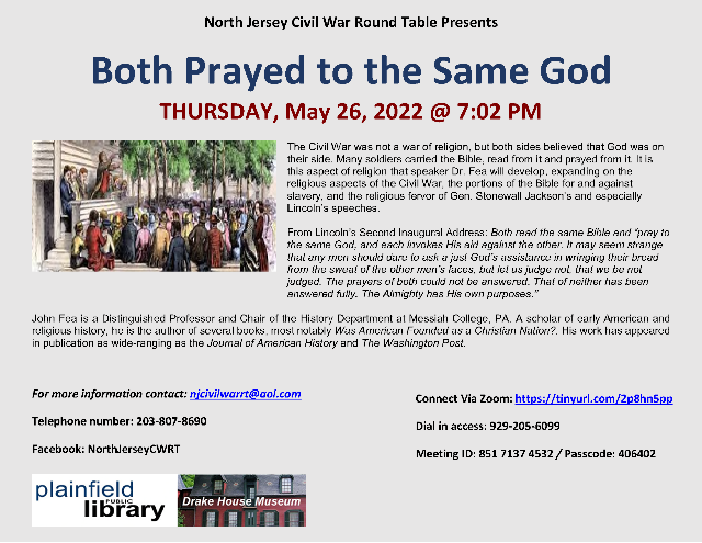 NJ Civil War Round Table flyer may meeting