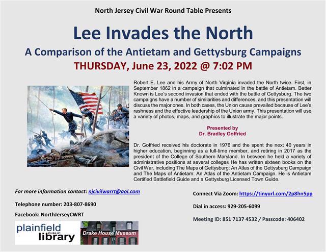 Lee Invades The North June 23rd program flyer from North Jersey Civil War Round Table