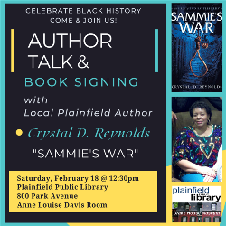 Author  Crystal D. Reynolds and book cover of “Sammie’s War” 