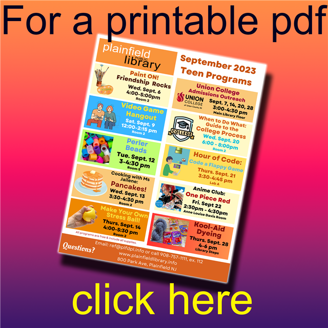 September Teen Programs at a glance