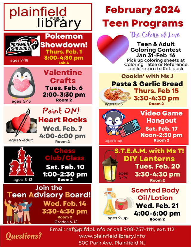teen flyer for February 2024