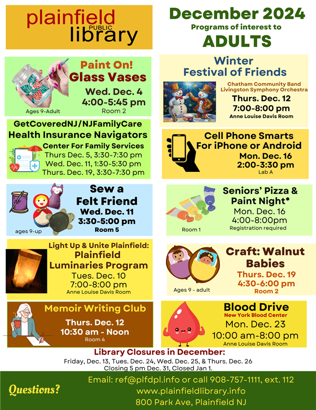 December Adult and Teens Programs flyer