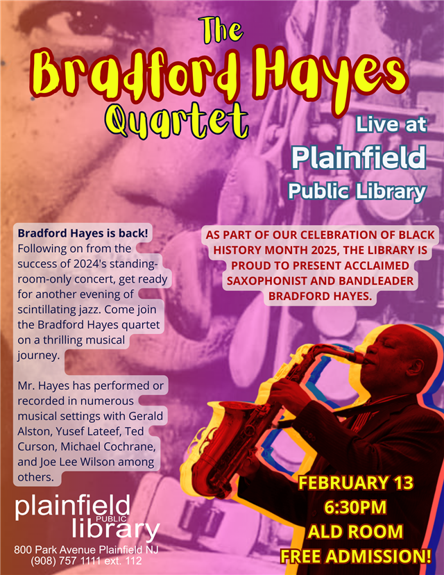 Bradford Hayes Quartet - Live Jazz on Feb 13 at 6:30