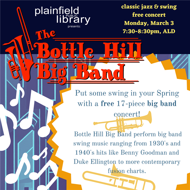 Bottle Hill Big Band- Live Jazz on March 3 at 7:30