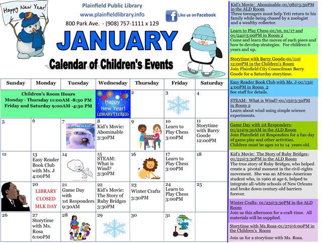 Children's Library Calendar January 2020