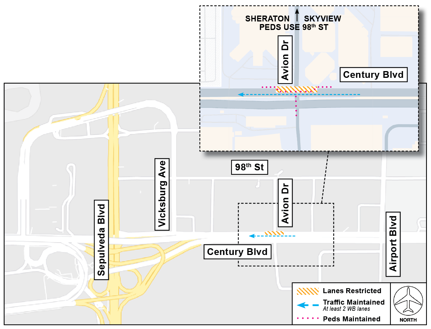 Century Boulevard Lane Restrictions Map