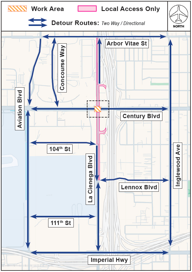 LANE RESTRICTIONS MAP, CENTURY BOULEVARD AT LA CIENEGA BOULEVARD